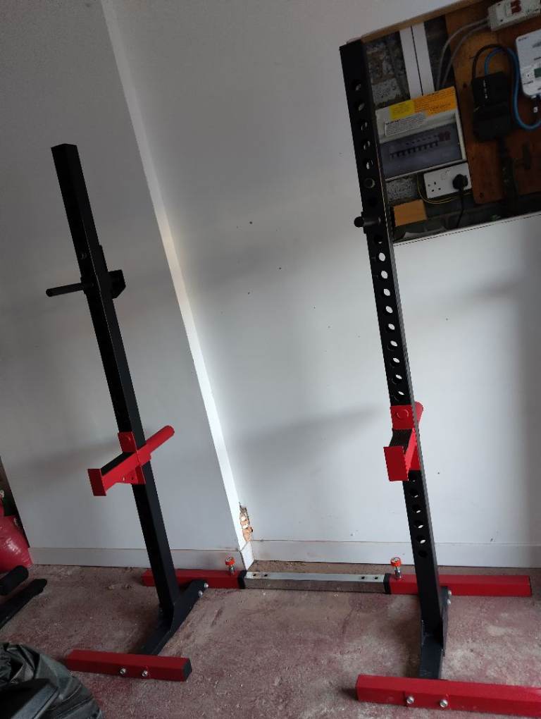 Adjustable Squat Rack Stand – Black and Red, Good Condition