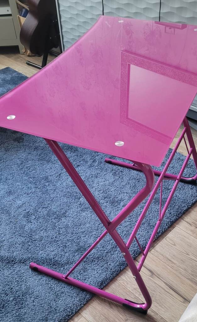 FREE Compact glass topped desk office bedroom pink purple