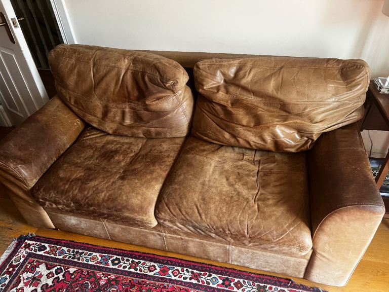 Brown Leather Sofa – Well-Used but Comfy
