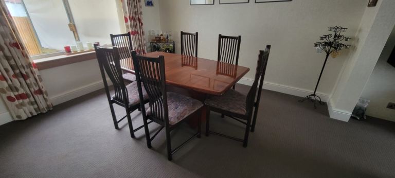 Vintage Skovby dining room table, 8 chairs and sideboard