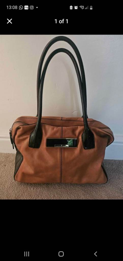 Jasper Conran Tan Leather Shoulder Bag with Black Handles – Good Condition