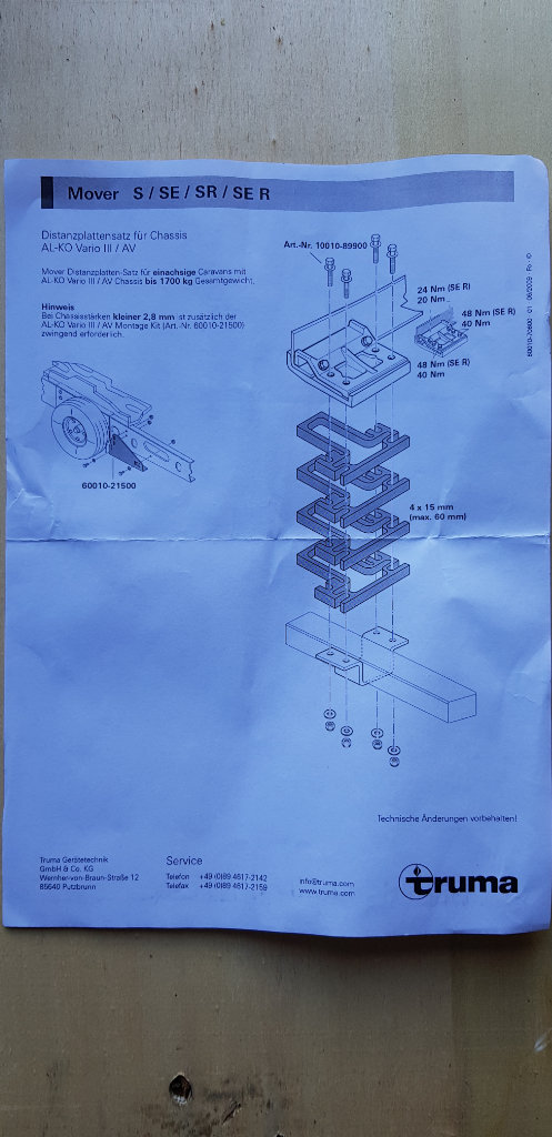 Caravan Truma mover spacer plates set for sale 