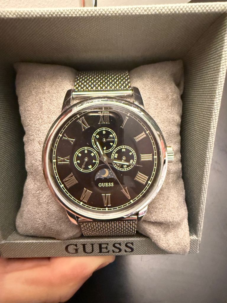 Men’s Guess Watch Delancy Multi Dial Silver Mesh Strap W0871G1