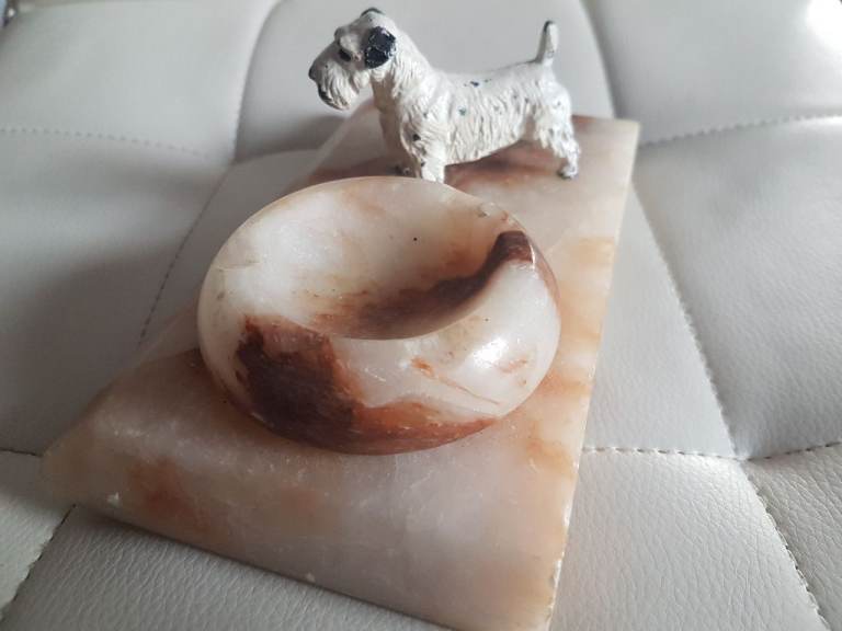 Art Deco Hand painted Terrier dog on marble base