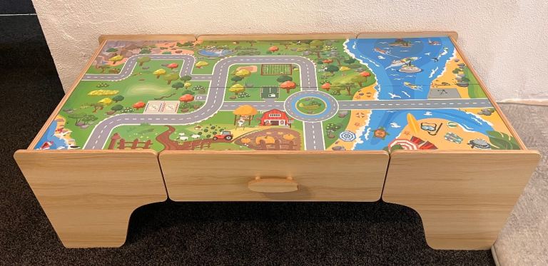 Wooden Kids Play Table with Road Map & Storage Drawer