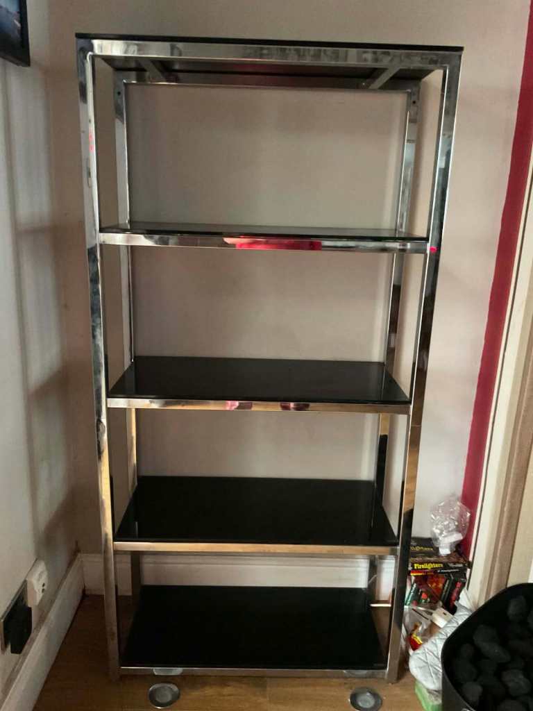 Chrome and Glass Shelving Unit 