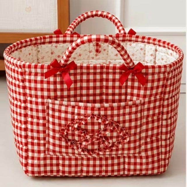 New Quilted Fabric Storage Basket with Handles