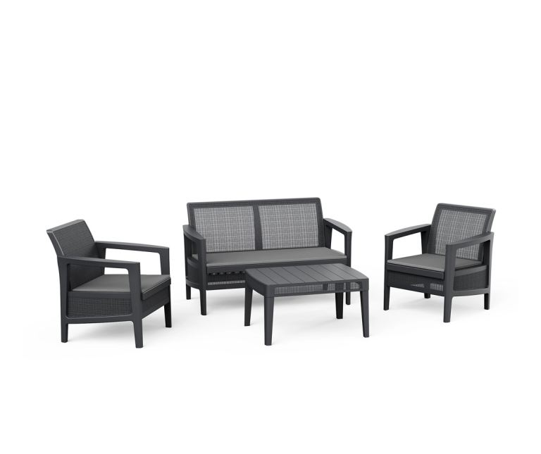 Keter Atlas Linea 4 Seater Sofa Chair Lounge Set Coffee Table Graphite Grey