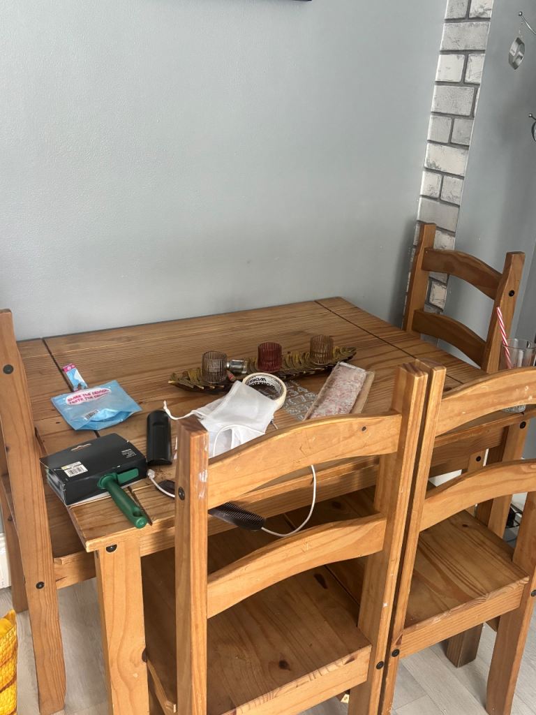 SOLDDD Wooden Dining Table with Four Chairs – Good Condition