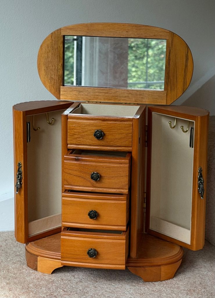 Wooden Jewellery Box with Mirror and Drawers – Good Condition
