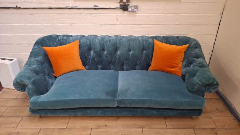 Loaf Bagsie large sofa in bluish grey velvet RRP £3500
