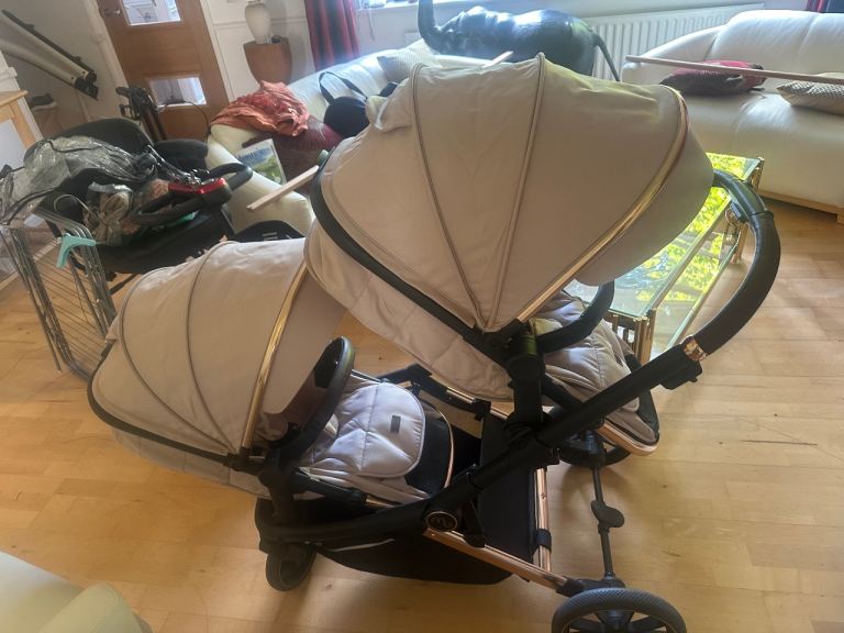 Tandem twin pram VGC