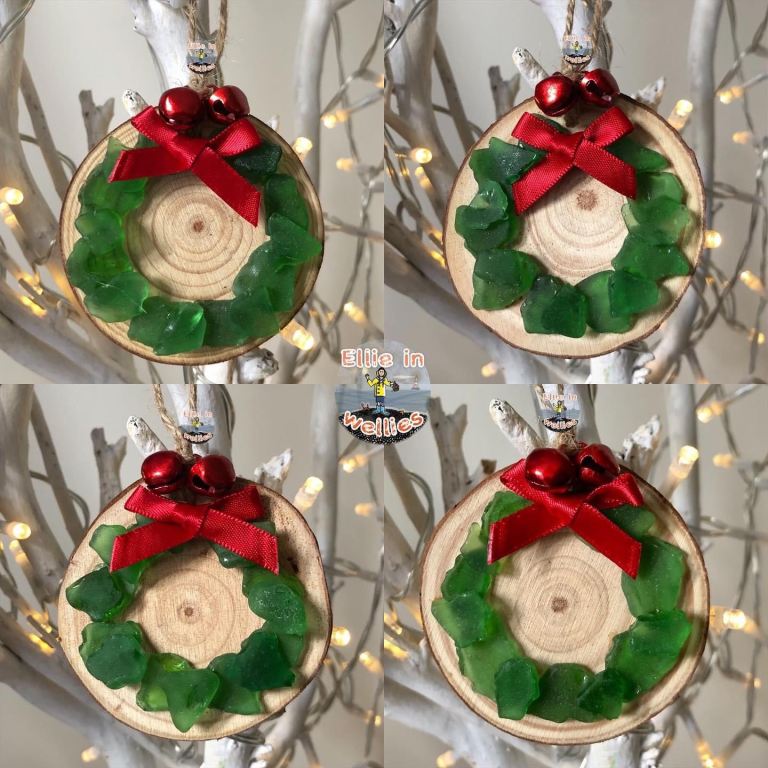 Handmade Gower sea glass wreath decorations 