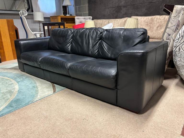 Black Leather 3 Seater Sofa 