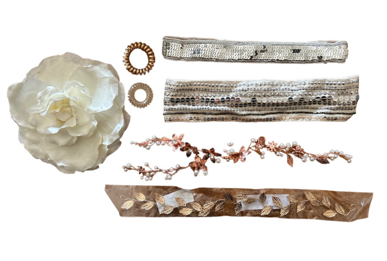 7 Piece Hair Styling Accessories Silver Sequin Head Bands Gold & Copper Hair Piece