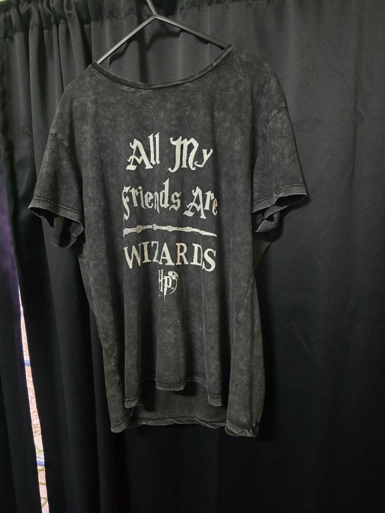 image for Harry Potter Graphic Tee – “All My Friends Are Wizards” – Washed Black