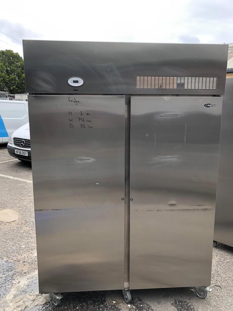 Commercial Double Door Fridge Freezer - Stainless Steel, Fair Condition