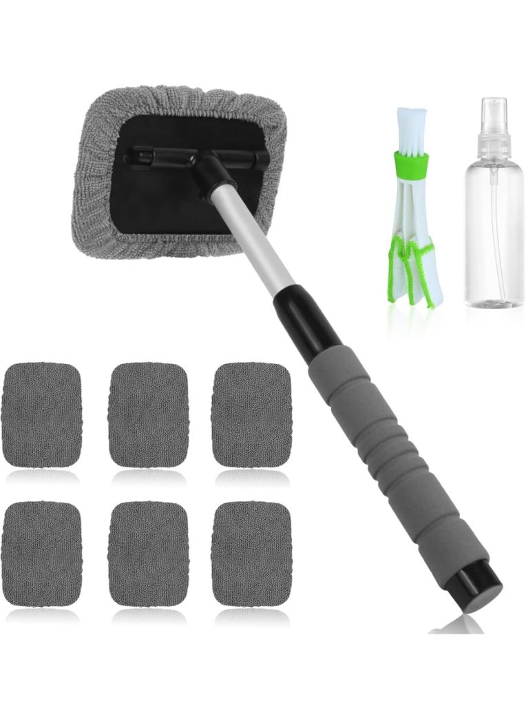 Car Windscreen Cleaner, Car Window Cleaner Kit with 6 Reusable Microfiber Pads