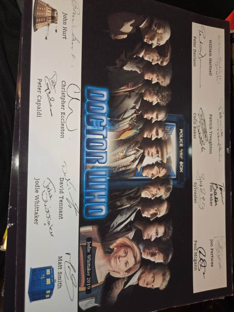 Dr Who signed photograph from William Hartnell to Matt Smith & Jodie Whitaker 8 various DVDs.