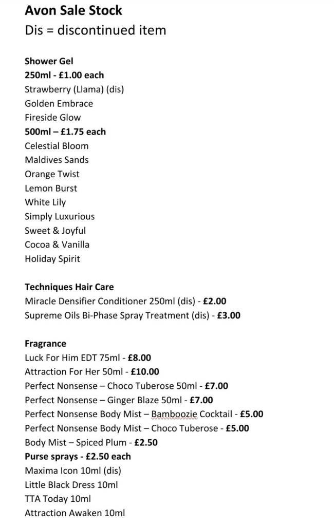 Avon current and discontinued items - all cheap