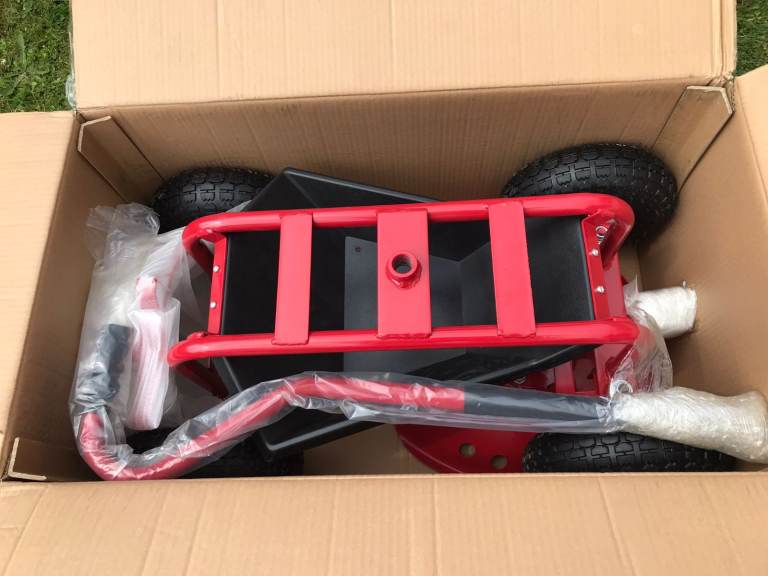 New Red Garden Cart / Sit-On Trolley – Boxed