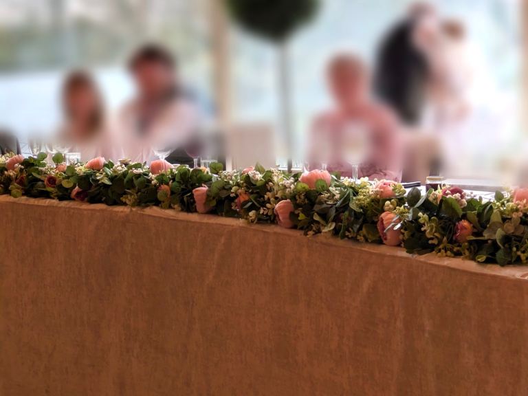 13 x 50 cm pink flower runner blocks for wedding top table, or church decoration 