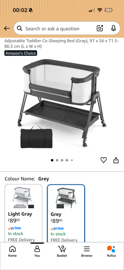 Adjustable Toddler Co-Sleeping Bed – Grey