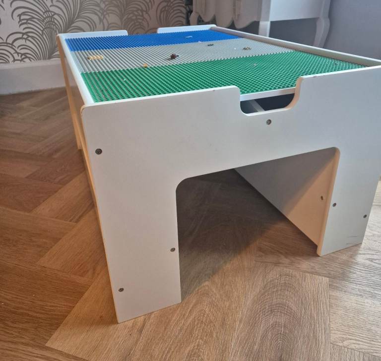 Kids Wooden Play Table with Building Block Surface