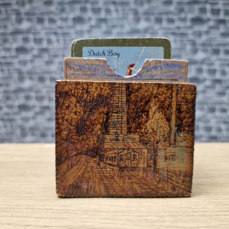 Antique “Incline Railway” Wooden Card Box with Playing Cards