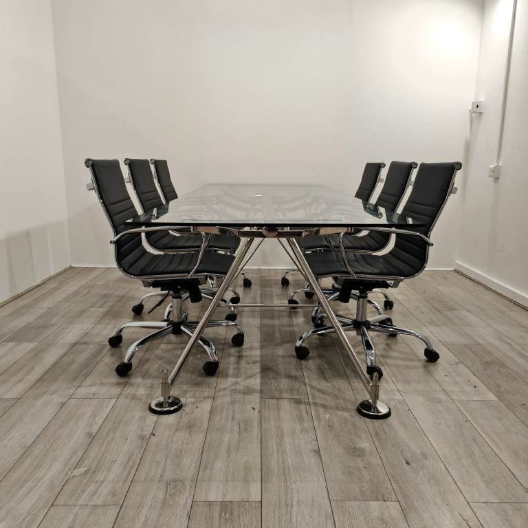 Glass Boardroom Table 6–8 Seater – 2.8m Chrome Conference Table – £1,495 + VAT  Price: