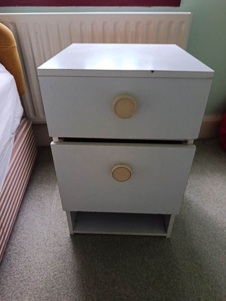White Bedside Table with 2 Drawers and Shelf