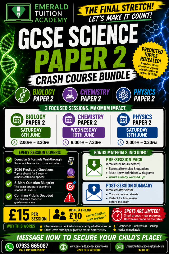 Emerald Tuition Academy (Online Tuition/Tutor - Science/Maths/Biol/Chem/Phys - GCSE/A-Levels)