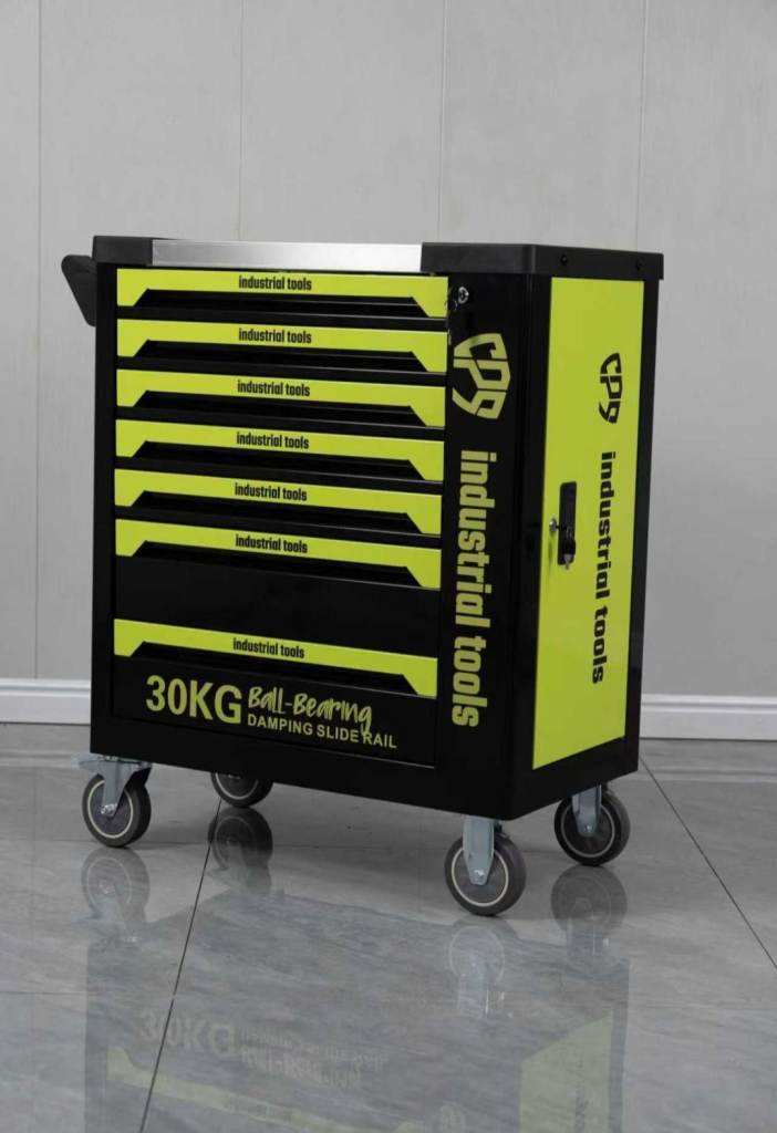 7 Drawer Toolbox Chest full with Tools + Side Cabinet 