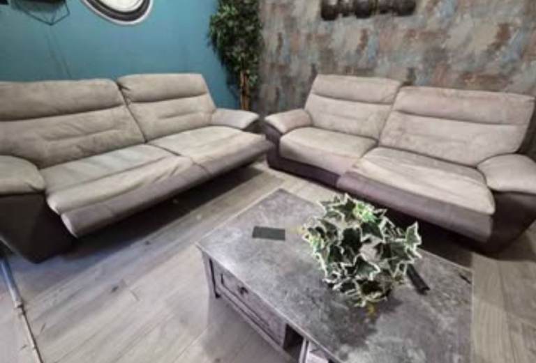 Harveys grey suede leather recliner 3+3  