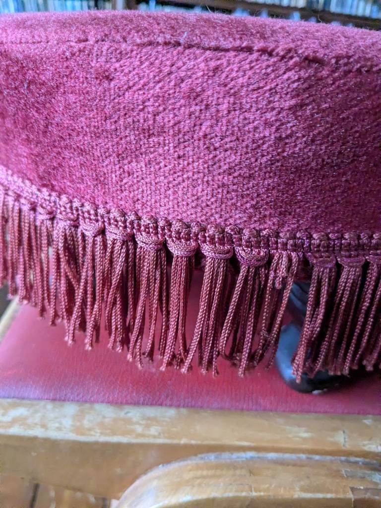 Vintage Fringed Velvet Footstool Retro 