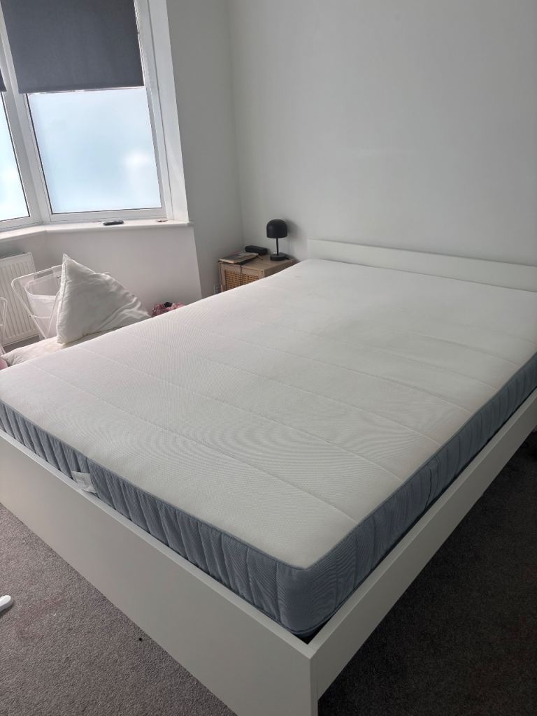 IKEA White Bed Frame with Good Condition Mattress