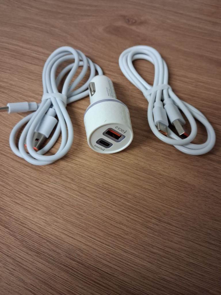  LCar Lighter Charger + 2 USB to USB-C Fast Charge Cables