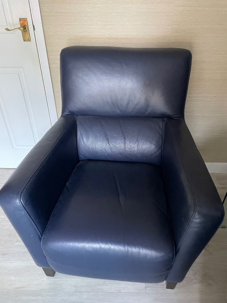 Navy Blue Leather Armchair – Good Condition