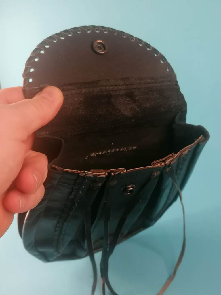 Vintage style Scottish Kilt Black Leather Sporran. With Lace Tassels. No chain belt