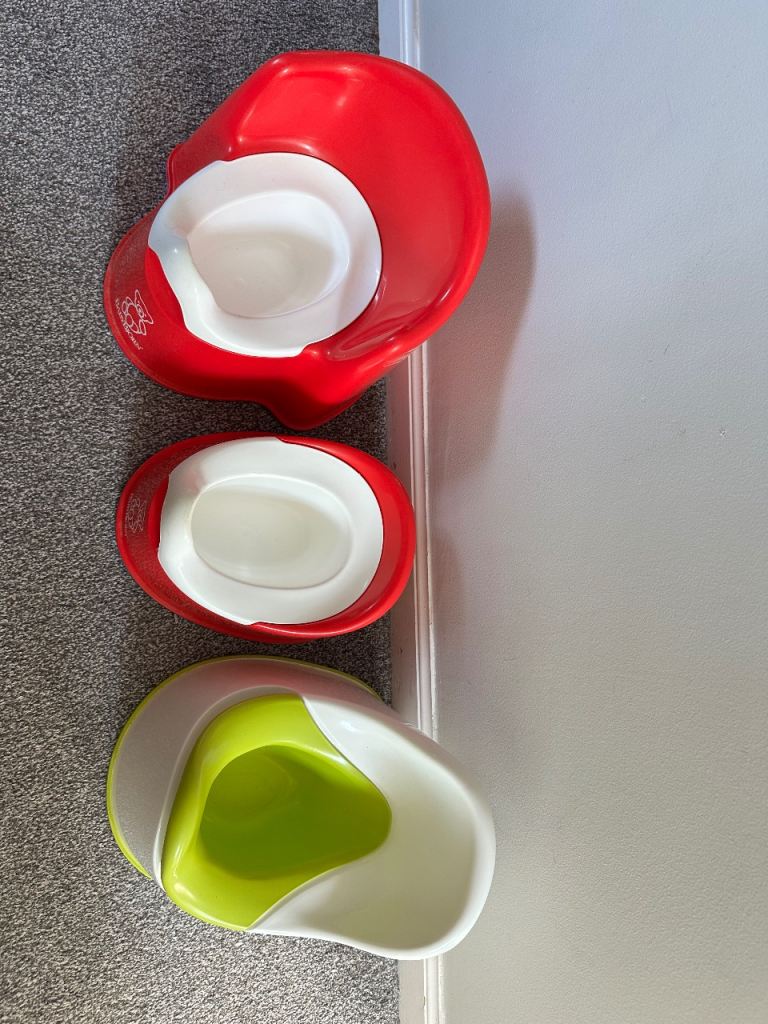 Three Baby Potties – Red and Green, Fair Condition