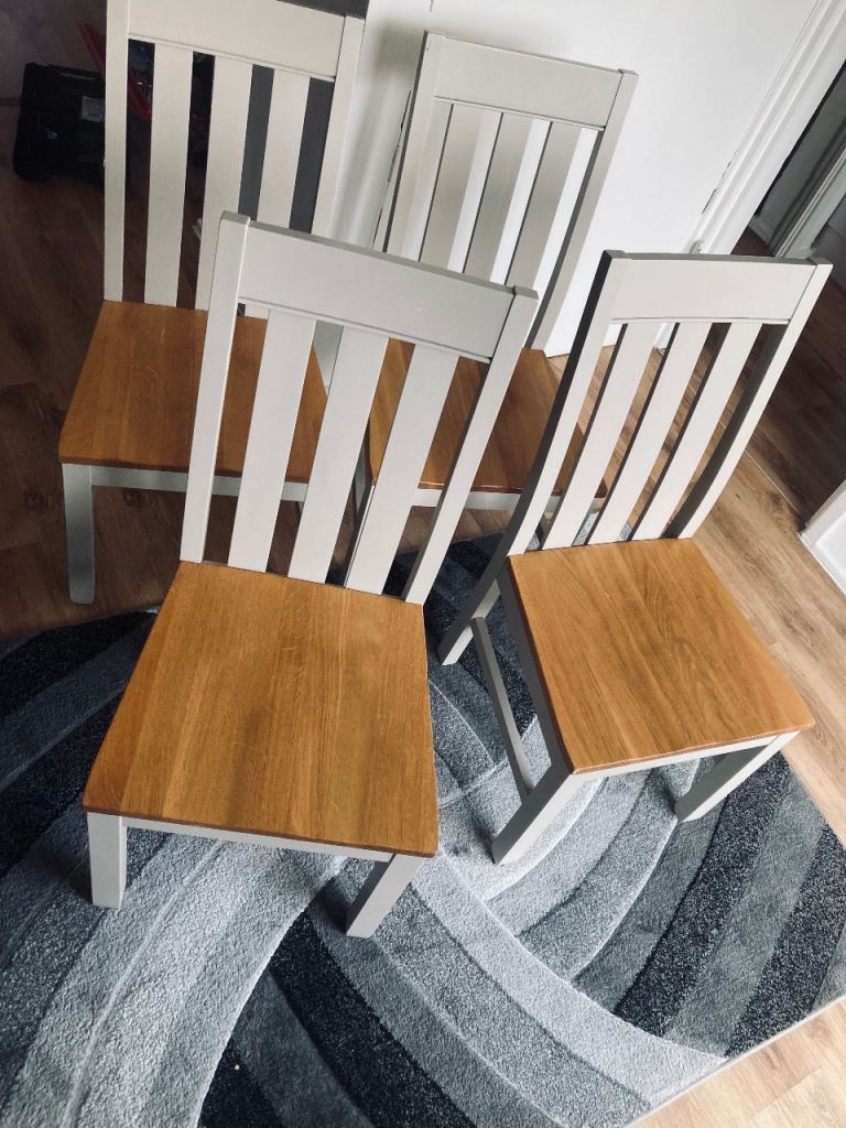 Set of 4 Grey and Wood Dining Chairs – Good Condition