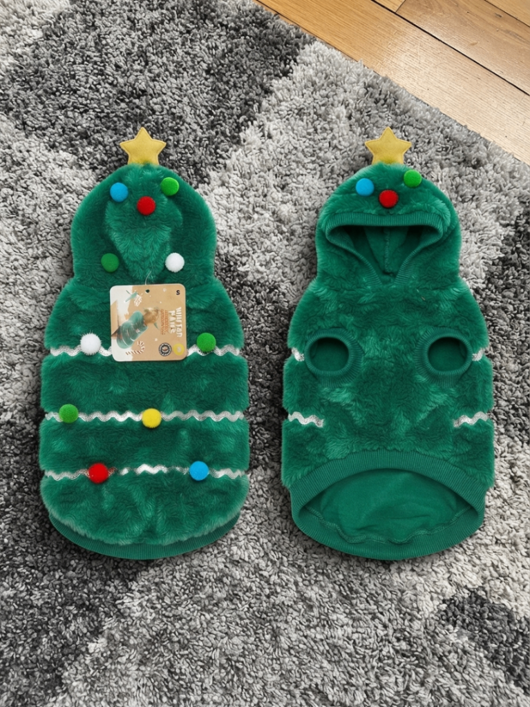 Christmas Tree Dog Hoodie – Festive Pet Jumper – Size Small