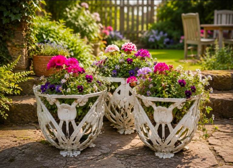 Vintage cast iron garden pots 