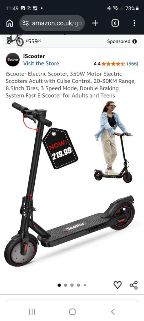 iScooter Electric Scooter 350W Motor – Black, New