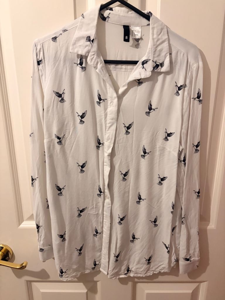 White shirt with black birds H&M 