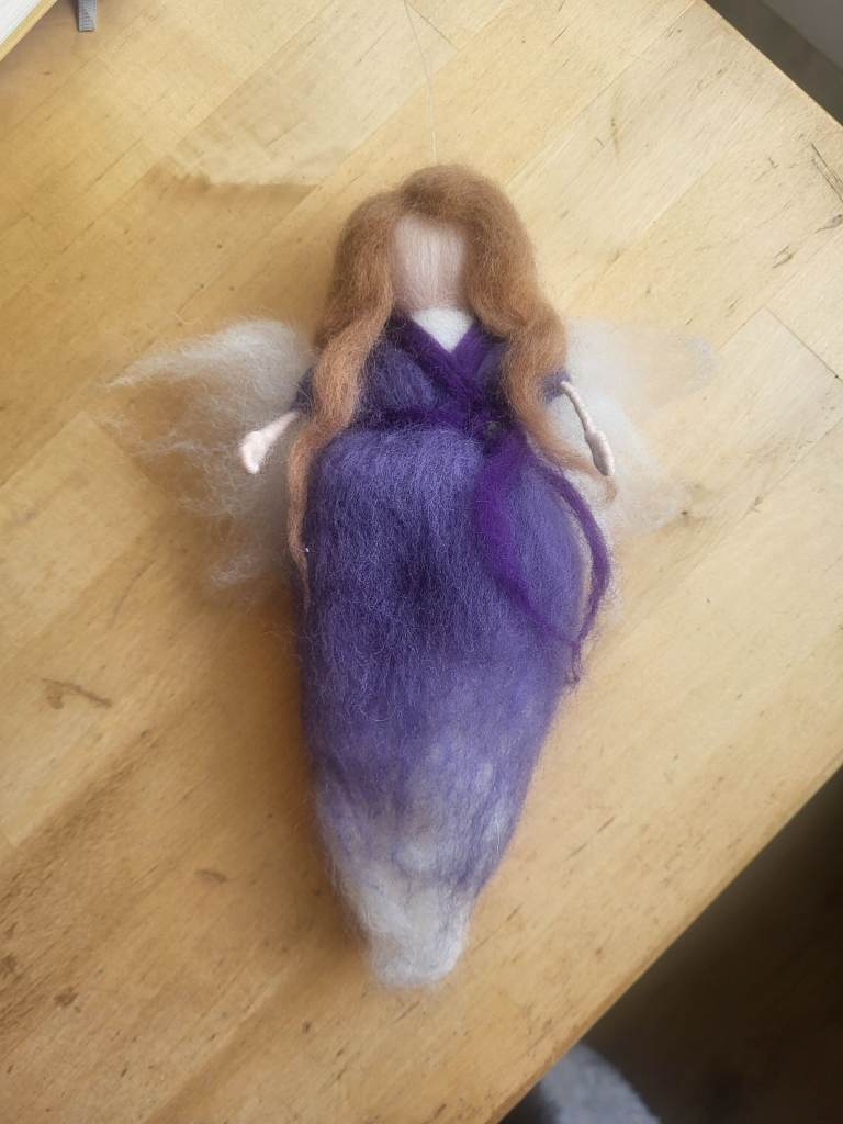 Hanging felted fairy in purple 