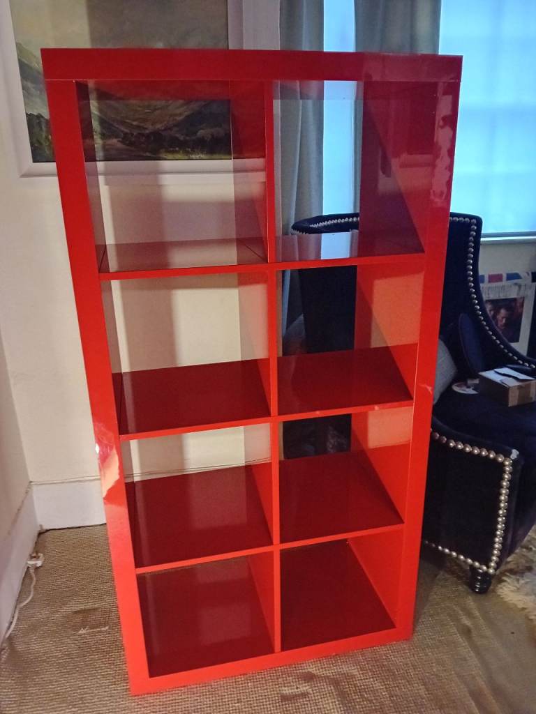 IKEA Kallax High Gloss Red Cube Shelving Unit 8 Shelves Storage Display Bookcase
