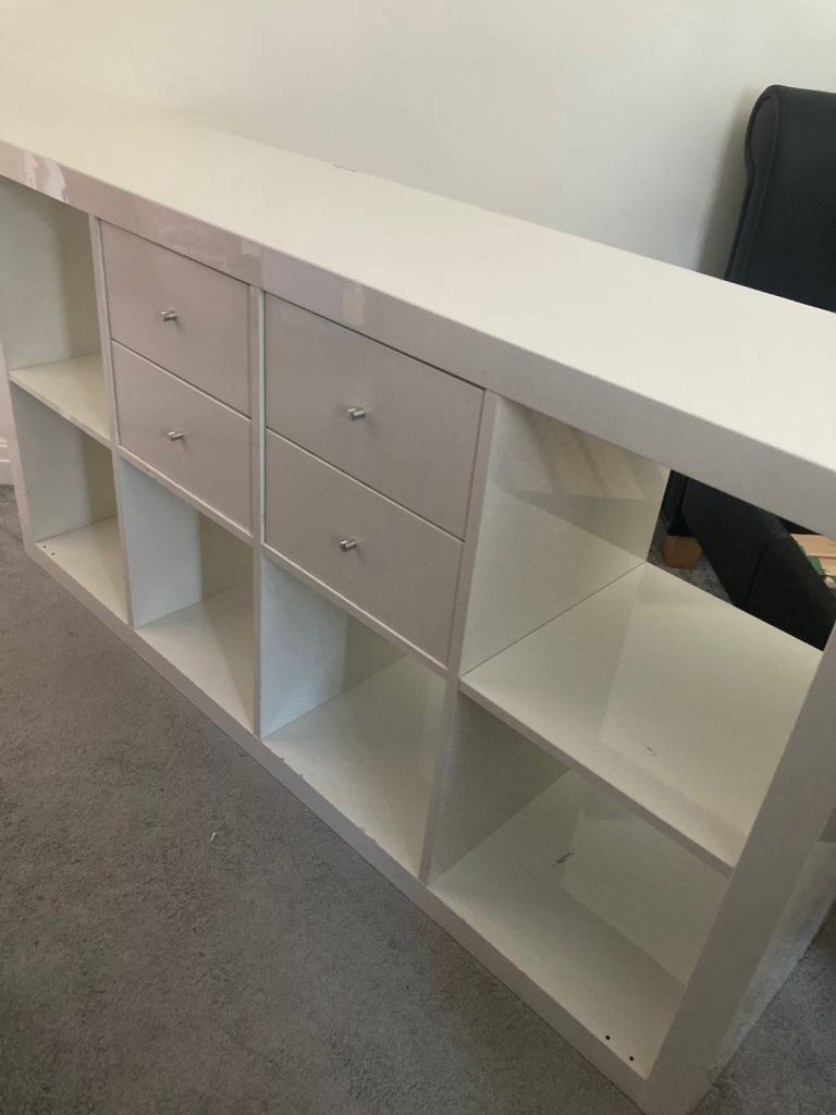 Ilea Kallax 8 Cube storage with 4 drawers and 6 grey inserts 