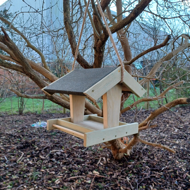 Hand made hanging bird table