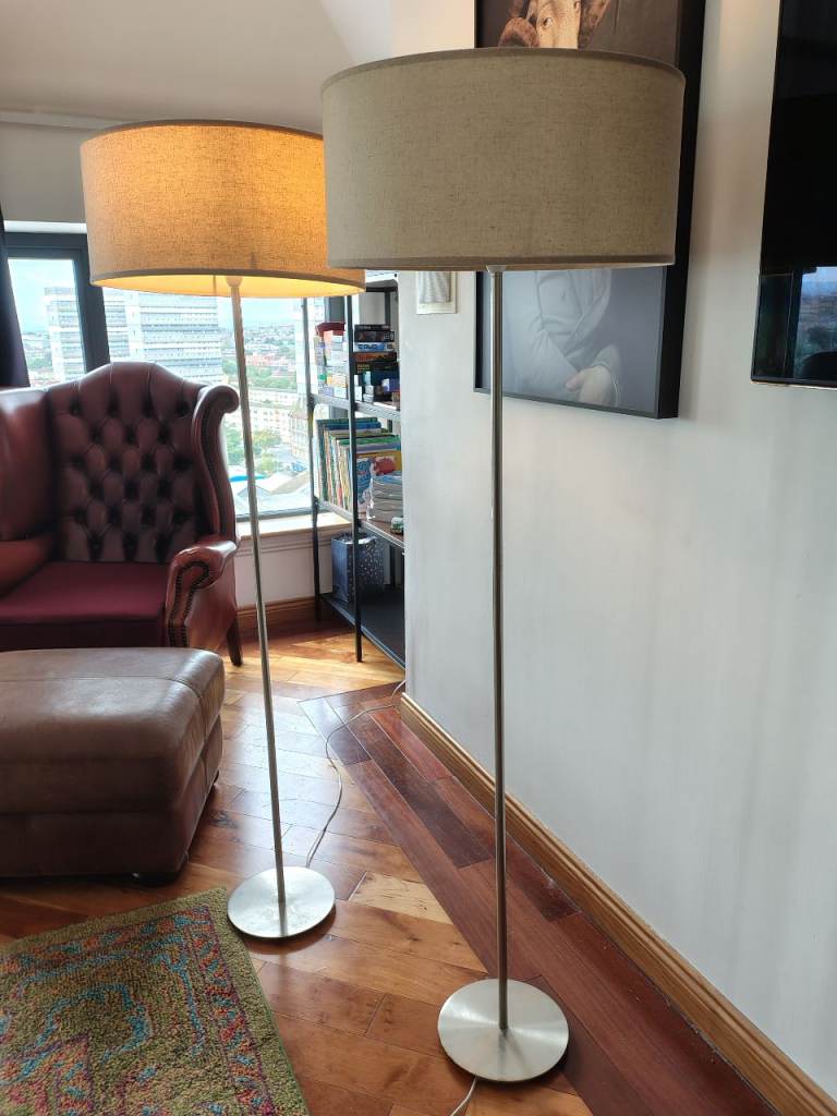 2x Modern Floor Lamps with Fabric Shade – Good Condition